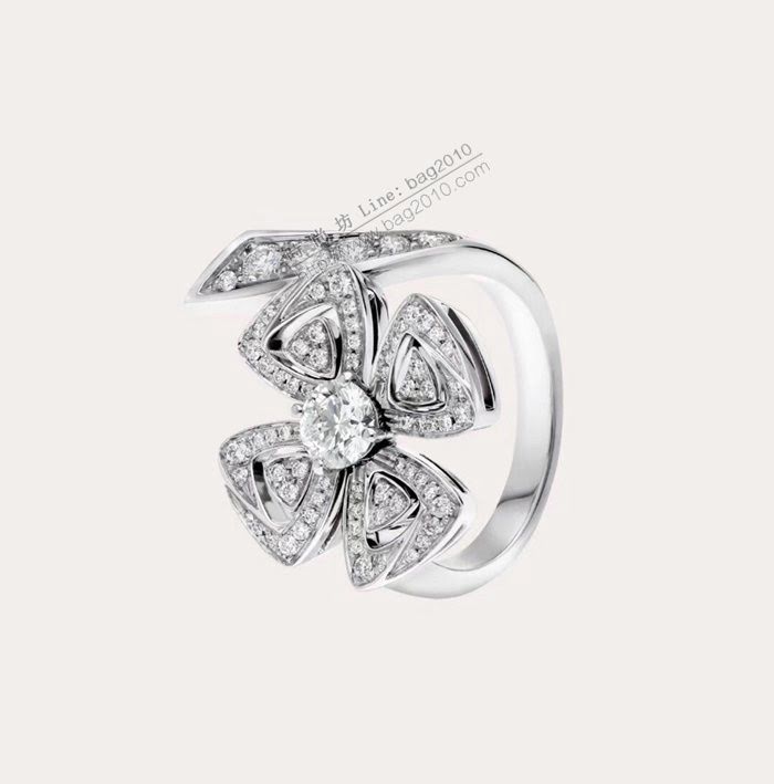 Bvlgari飾品 寶格麗詠綻系列 四葉草排鑽開口戒指 s925純銀材質  zgbq3220